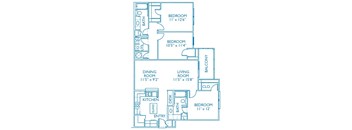 A blueprint of a house with labeled rooms and dimensions.