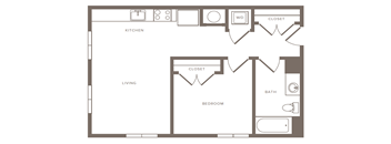 A black and white image of a floor plan for a small apartment.