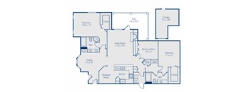 A floor plan of a house with a garage, living room, kitchen, and multiple bedrooms.