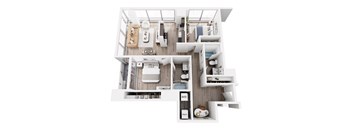 A top down view of a modern apartment layout.