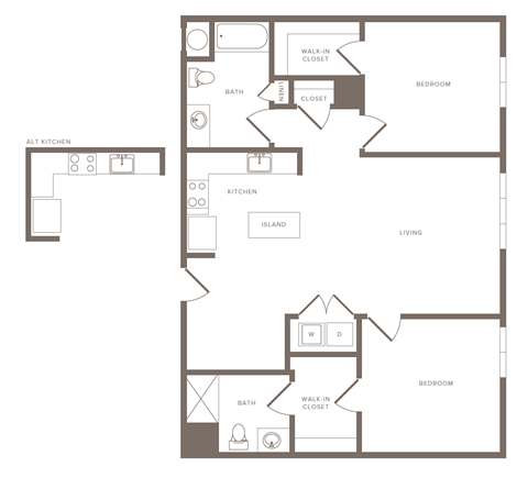 A floor plan of a house with a living room, kitchen, and bathroom.