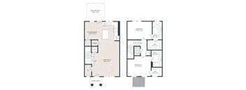 A floor plan of a two-story house with a living room, kitchen, dining room, and two bedrooms.