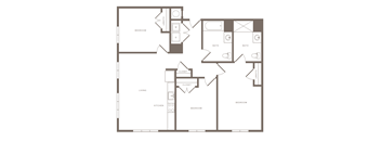 A floor plan of a house with a living room, kitchen, two bedrooms, a bathroom, and a closet.