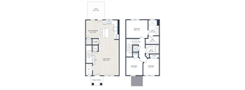 A floor plan of a two-story house with a living room, kitchen, dining area, and multiple bedrooms.