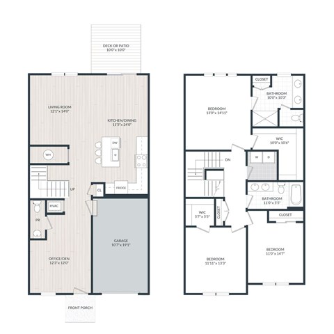 A floor plan of a house with a living room, kitchen, two bedrooms, and a garage.