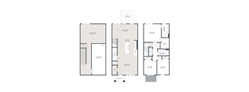 A floor plan of a house with three bedrooms, a living room, a kitchen, a dining room, a front porch, and a backyard.