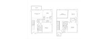 A floor plan of a two-story home with a balcony, living room, kitchen, bathroom, and bedroom.