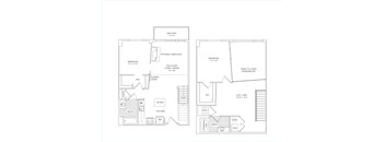 A floor plan of a two bedroom apartment with a living room, kitchen, and bathroom.