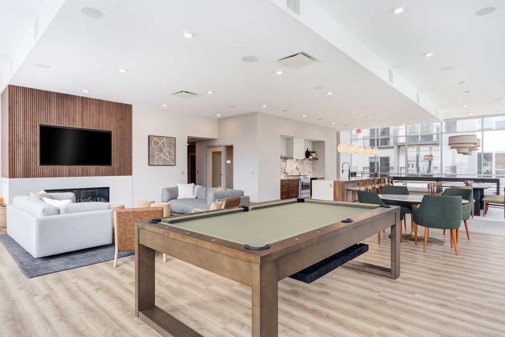 Community room pool table and a tv area