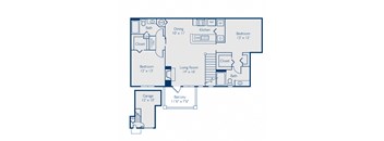 A blueprint of a house layout with labeled rooms and dimensions.
