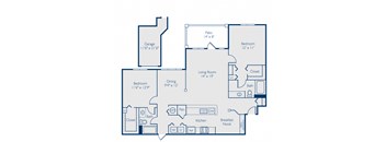 A blueprint of a house layout with labeled rooms and dimensions.