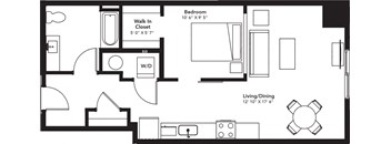 a floor plan of a room with a bedroom and a living room