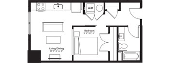 a floor plan of a house with a bedroom and a living room