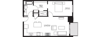 a floor plan of a house with a bedroom and a living room