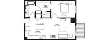 a floor plan of a small house with a bedroom and a living room