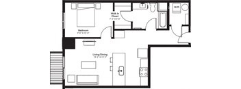 a floor plan of a house with a bedroom and a living room