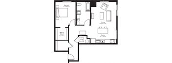 a floor plan of a house with a bedroom and a living room