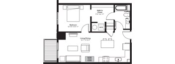 a floor plan of a small house with a bedroom and a living room