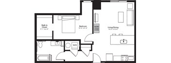 a floor plan of a house with a bedroom and a living room