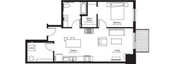 a floor plan of a house with a bedroom and a living room
