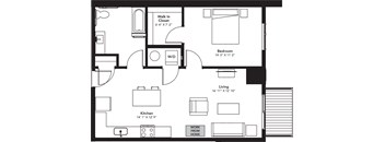 a floor plan of a house with a bedroom and a living room
