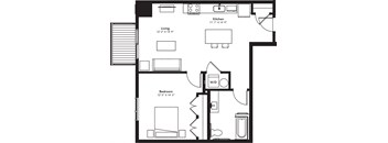 a floor plan of a house with a bedroom and a living room