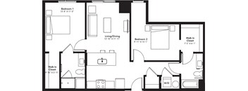 a floor plan of a home with a bedroom and a living room