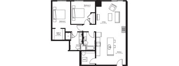 a floor plan of a home with a bedroom and a living room