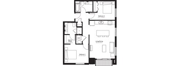 a floor plan of a house with a bedroom and a living room