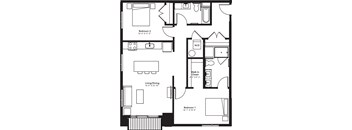 a floor plan of a house with a bedroom and a living room