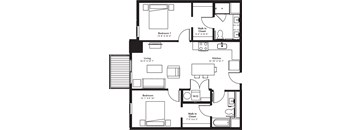 a floor plan of a house with bedrooms and a living room