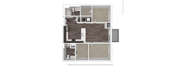 A floor plan of a house with a kitchen, living room, and two bedrooms.