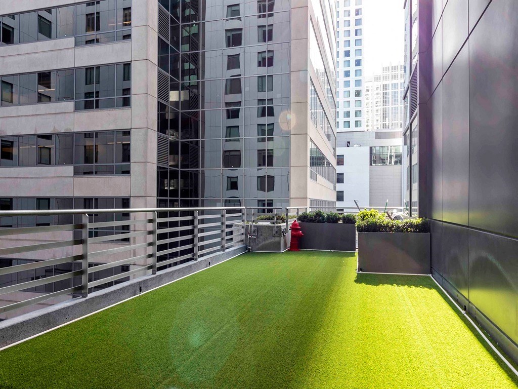 a green area on the roof of a building