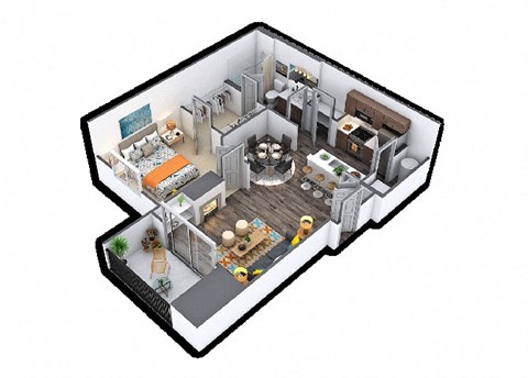 a bedroom and a living room are shown in this house cutaway