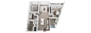 A floor plan of a house with a kitchen, living room, dining room, and bathroom.