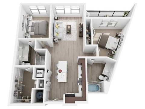 A floor plan of a house with a kitchen, living room, dining room, and bathroom.