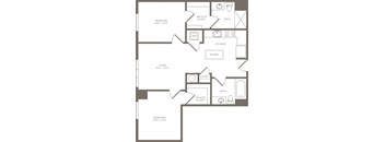 A floor plan of a house with three bedrooms, a kitchen, a living room, and two bathrooms.