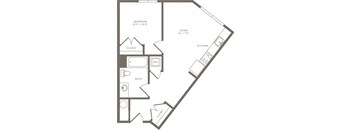 A black and white image of a floor plan for a small apartment.