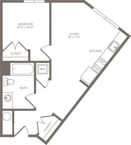 A black and white image of a floor plan for a small apartment.