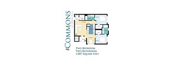 A floor plan for a two bedroom, two bathroom apartment at Commons at Drum Hill.