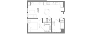 A floor plan of a house with a living room, two bedrooms, and a bathroom.