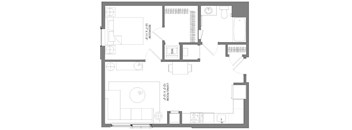 A floor plan of a house with a living room, two bedrooms, and a WC.