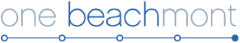 A blue and black logo that says one beachmont.