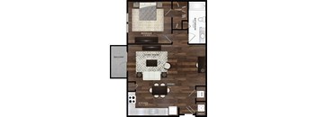 A floor plan of a home with a living room, dining room, kitchen, and bathroom.