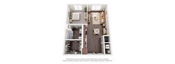 A floor plan of a two-bedroom apartment with a living room, kitchen, and bathroom.