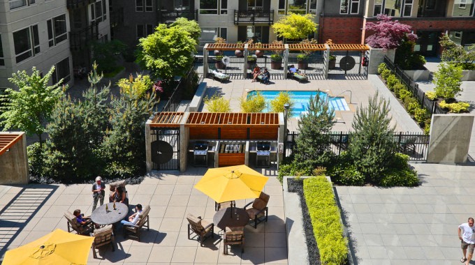 Overhead view of pool area
