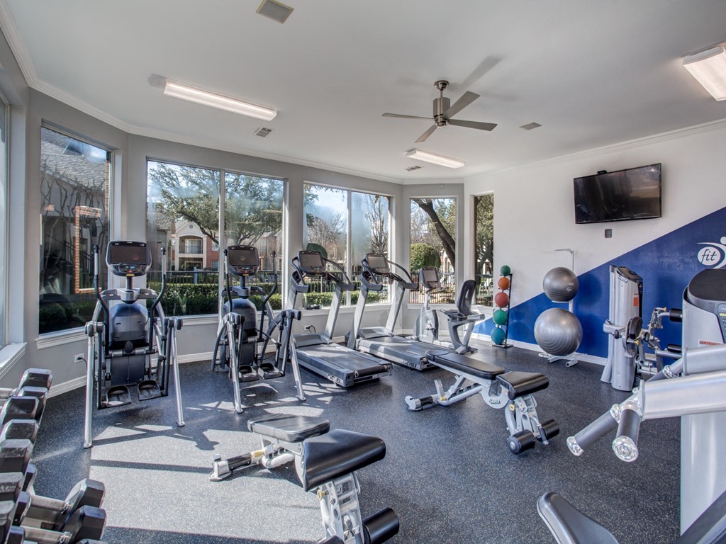 Plano, TX Apartments for Rent - Carrington Park Fitness Center with Treadmills, Free Weights, and Ellipticals