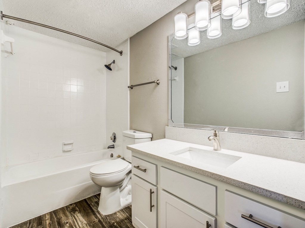 the preserve at ballantyne commons apartment bathroom with sink toilet and tub