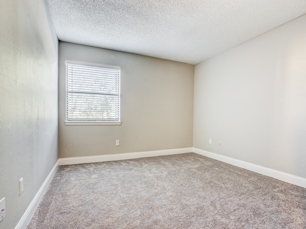an empty room with carpet and a window
