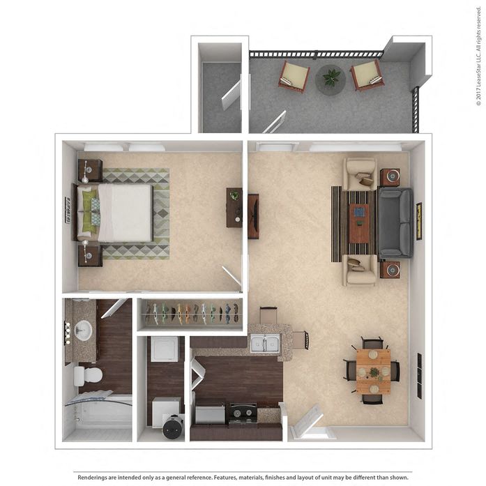 A1 1 Bed 1 Bath floor plan